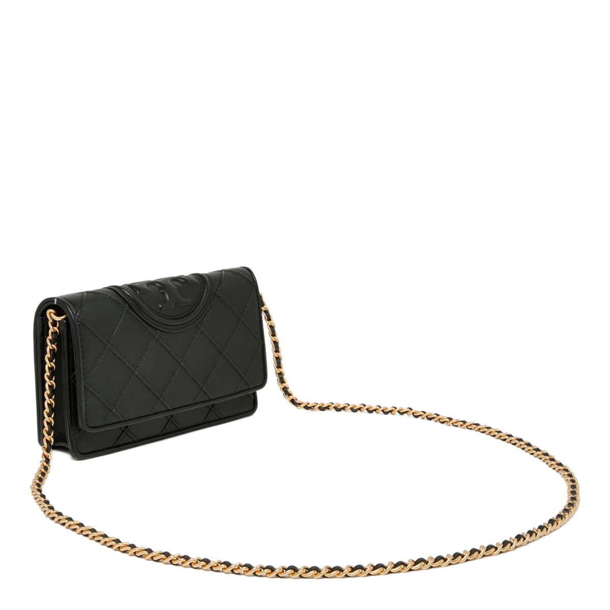 Tory Burch Black Quilted Leather Chain Wallet Bag.  