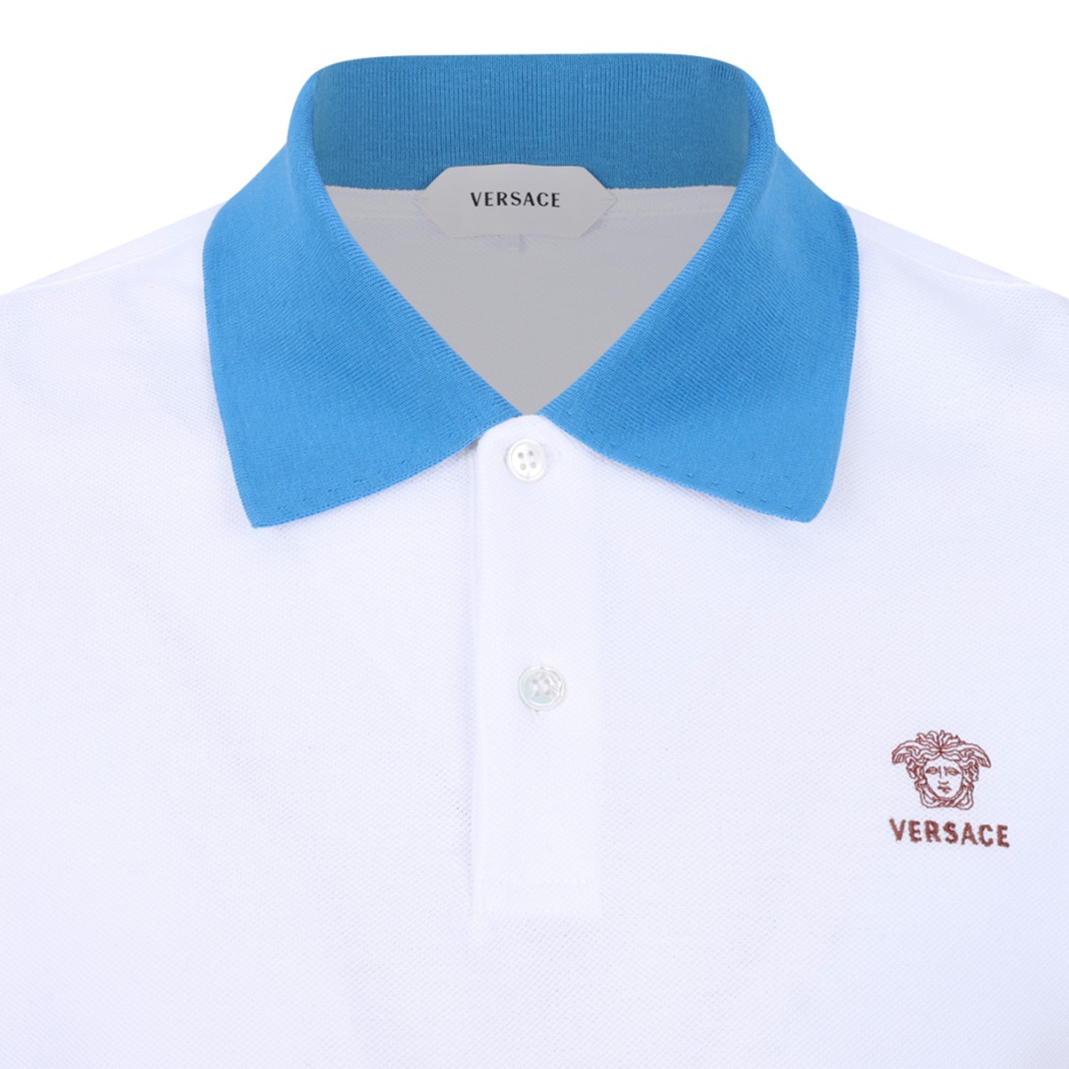 Versace White Cotton Polo Shirt with Contrast Collar.