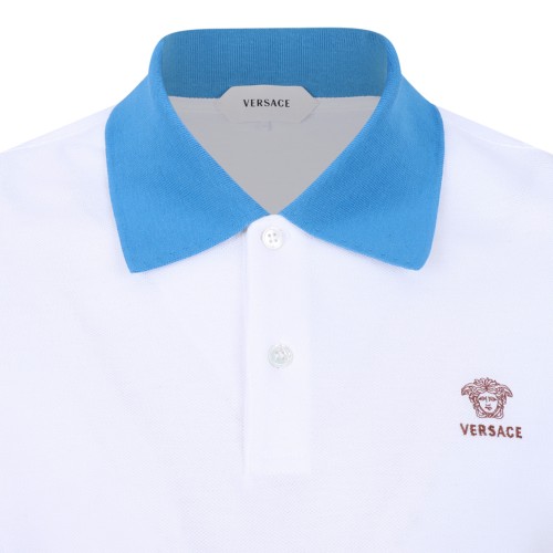 Versace White Cotton Polo Shirt with Contrast Collar.