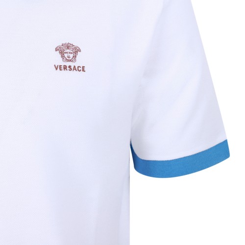 Versace White Cotton Polo Shirt with Contrast Collar.
