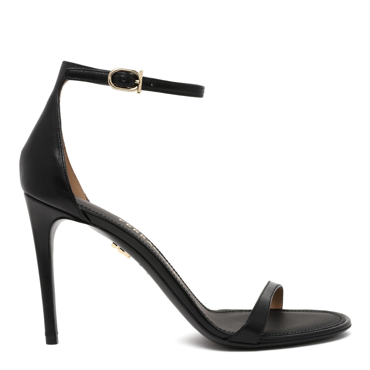 Ferragamo Black Leather Ankle-Strap Sandals.