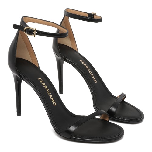 Ferragamo Black Leather Ankle-Strap Sandals.