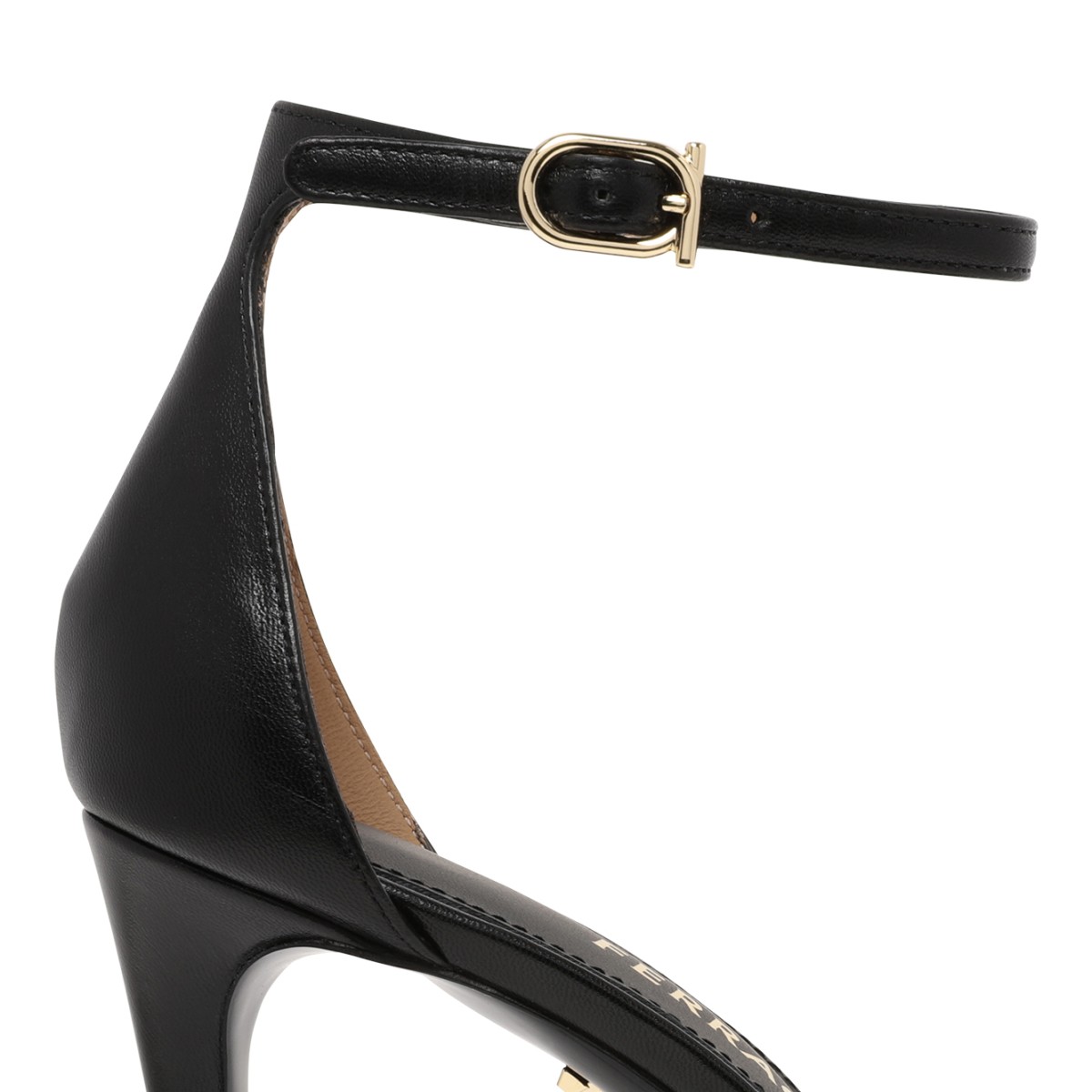 Ferragamo Black Leather Ankle-Strap Sandals.