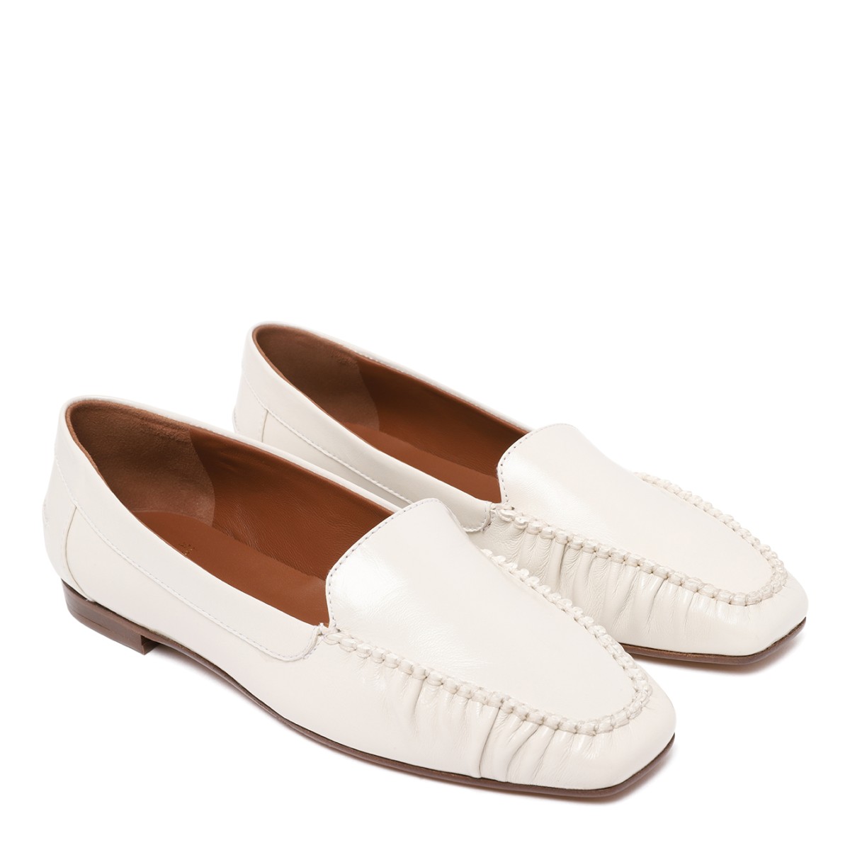 Pollini White Leather Loafers.