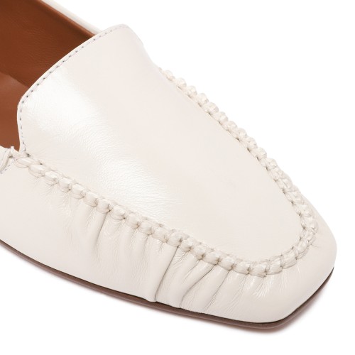 Pollini White Leather Loafers.