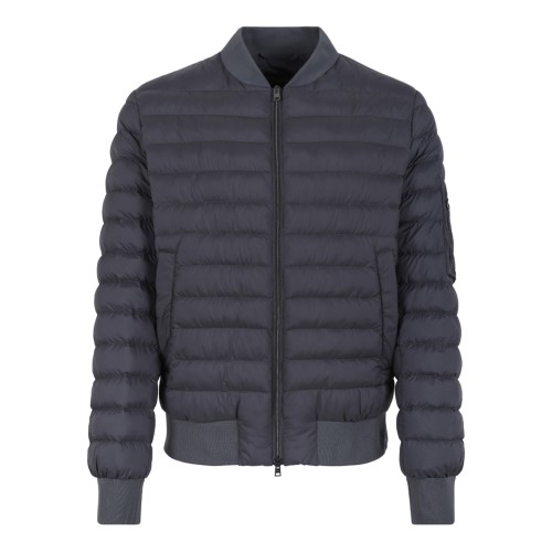 Herno Grey Quilted Down Bomber Jacket.