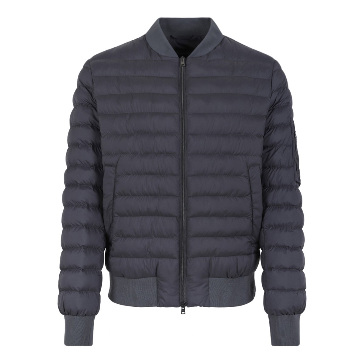 Herno Grey Quilted Down Bomber Jacket.