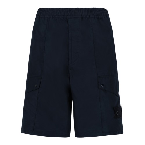 Stone Island Navy Blue Cotton Cargo Shorts.