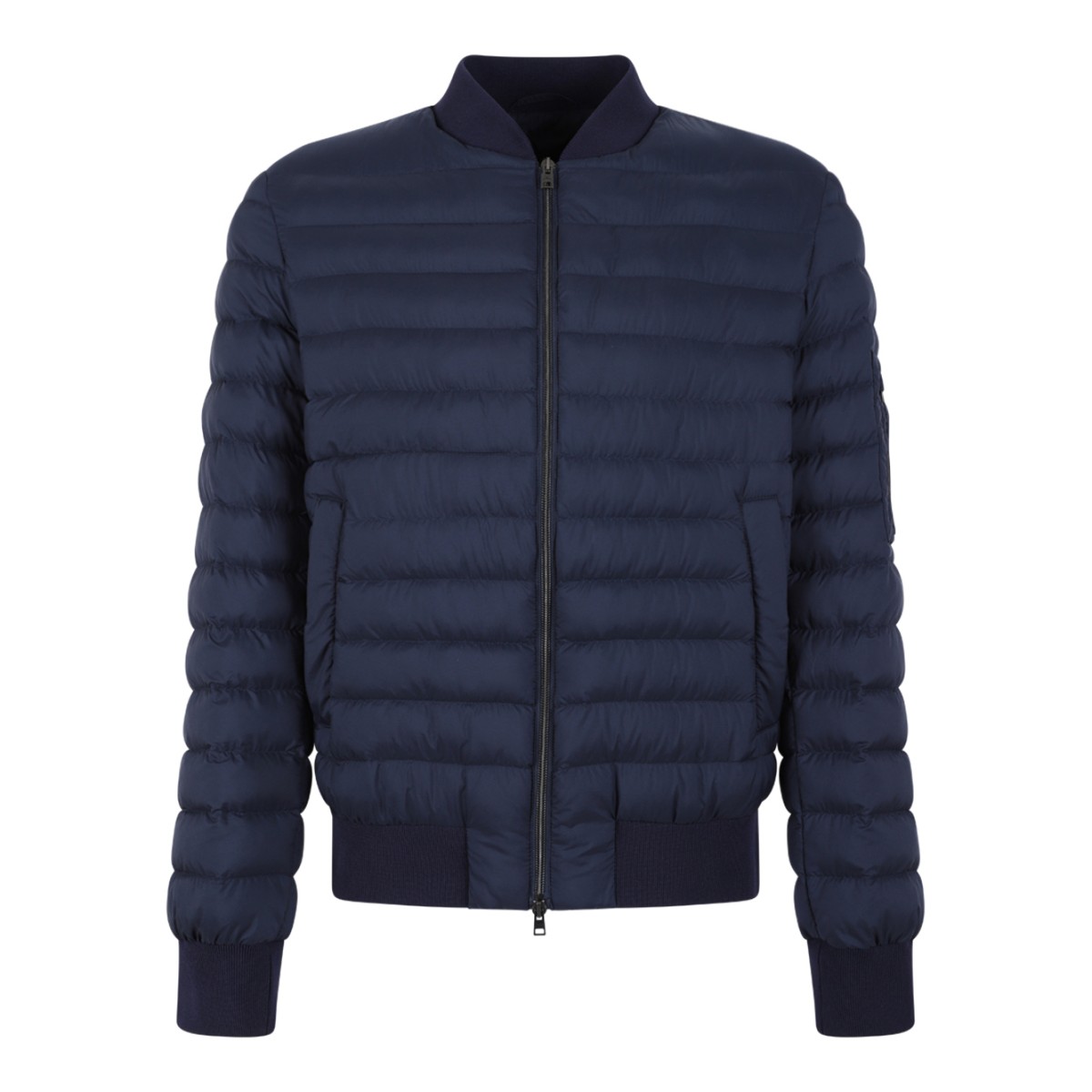Herno Navy Blue Quilted Down Bomber Jacket.