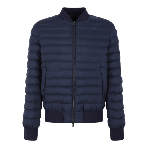 Herno Navy Blue Quilted Down Bomber Jacket.