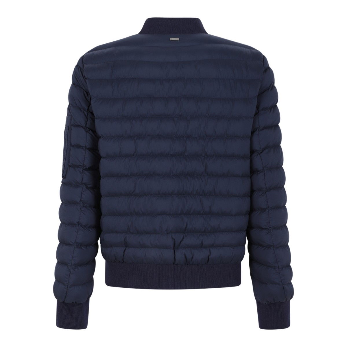 Herno Navy Blue Quilted Down Bomber Jacket.