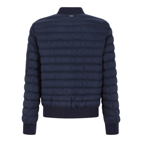 Herno Navy Blue Quilted Down Bomber Jacket.