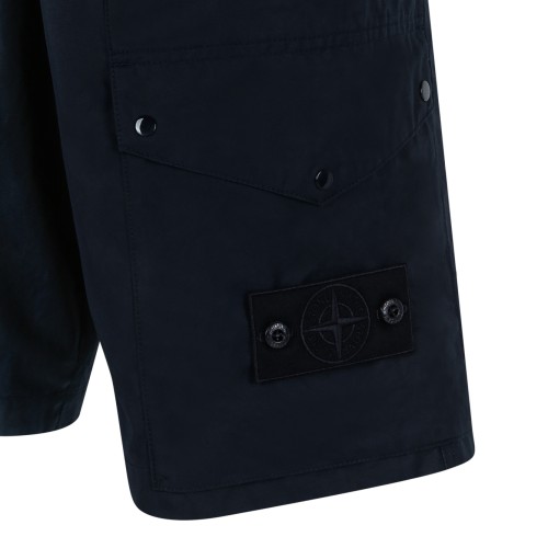 Stone Island Navy Blue Cotton Cargo Shorts.