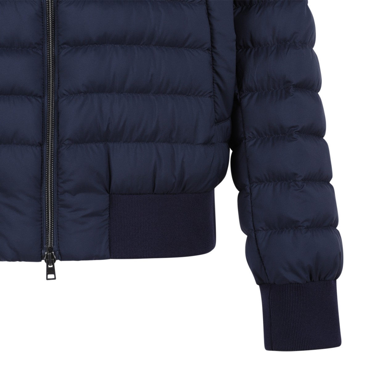 Herno Navy Blue Quilted Down Bomber Jacket.