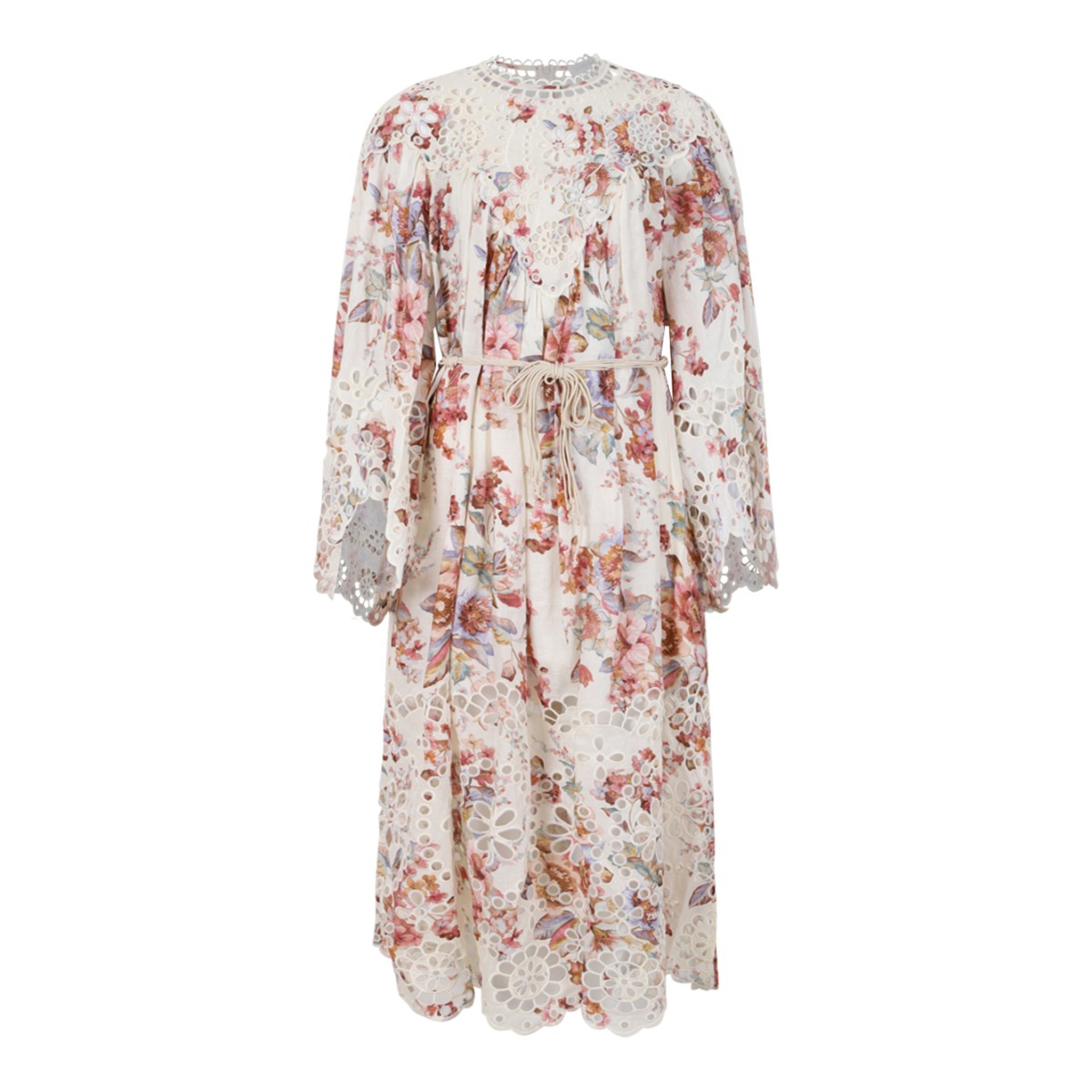 Zimmermann Ivory Floral Lace-Trim Midi Dress.