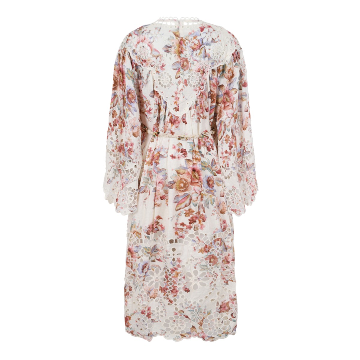 Zimmermann Ivory Floral Lace-Trim Midi Dress.