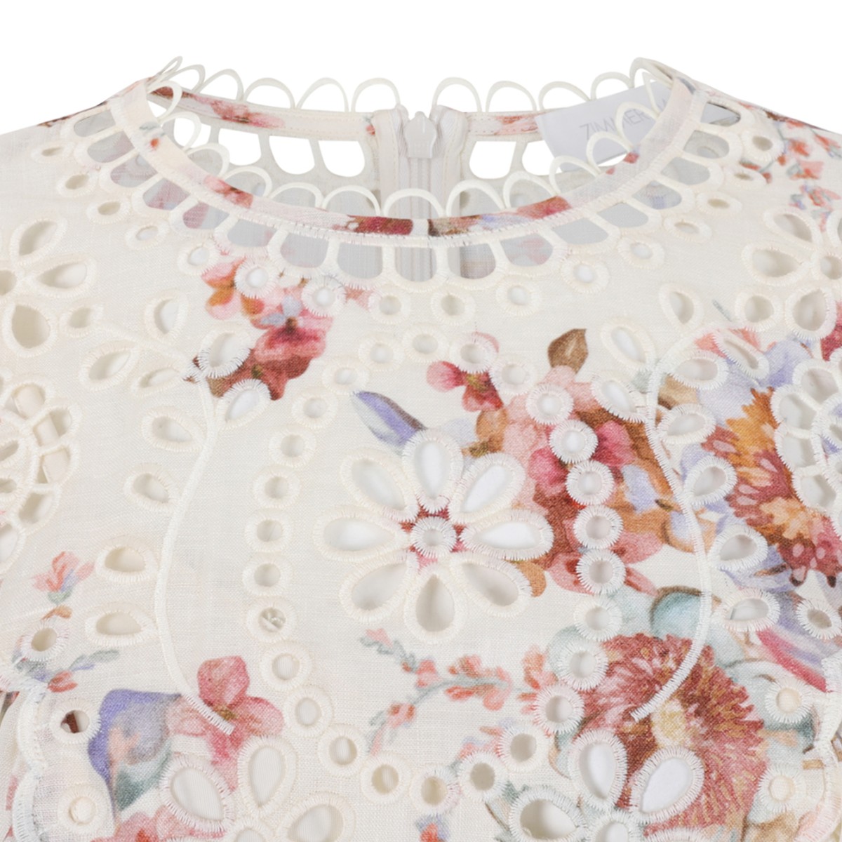 Zimmermann Ivory Floral Lace-Trim Midi Dress.