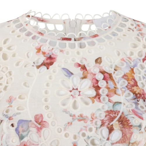 Zimmermann Ivory Floral Lace-Trim Midi Dress.