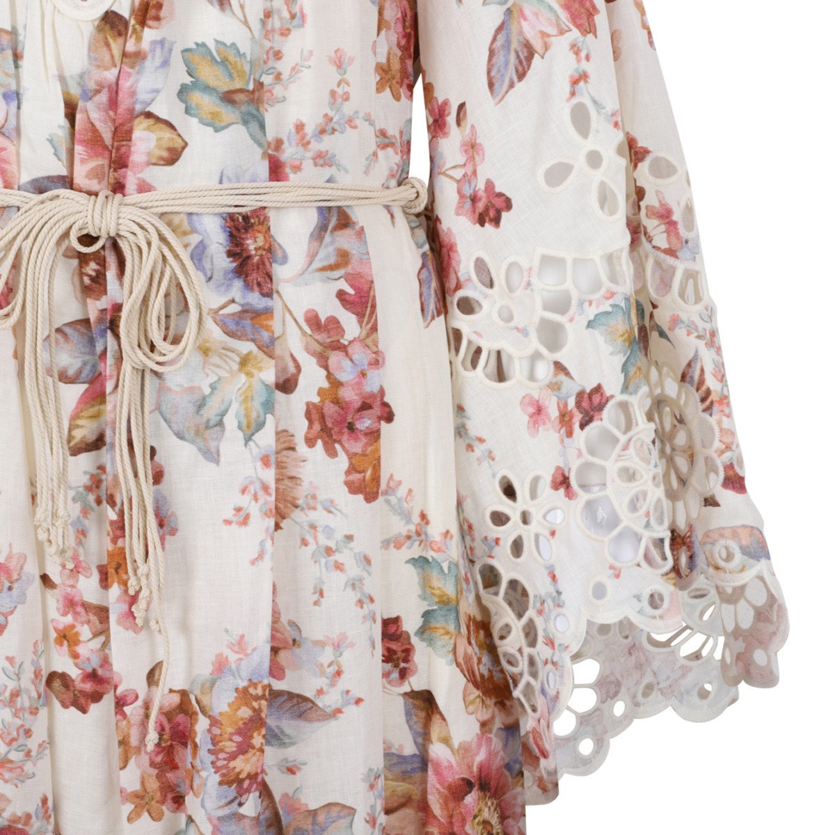 Zimmermann Ivory Floral Lace-Trim Midi Dress.