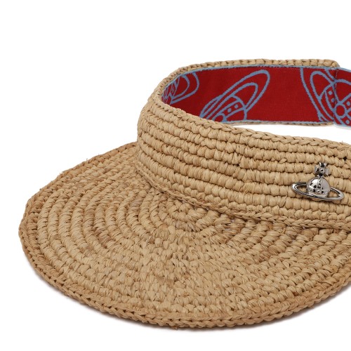 Vivienne Westwood Straw Visor with Orb Detail.