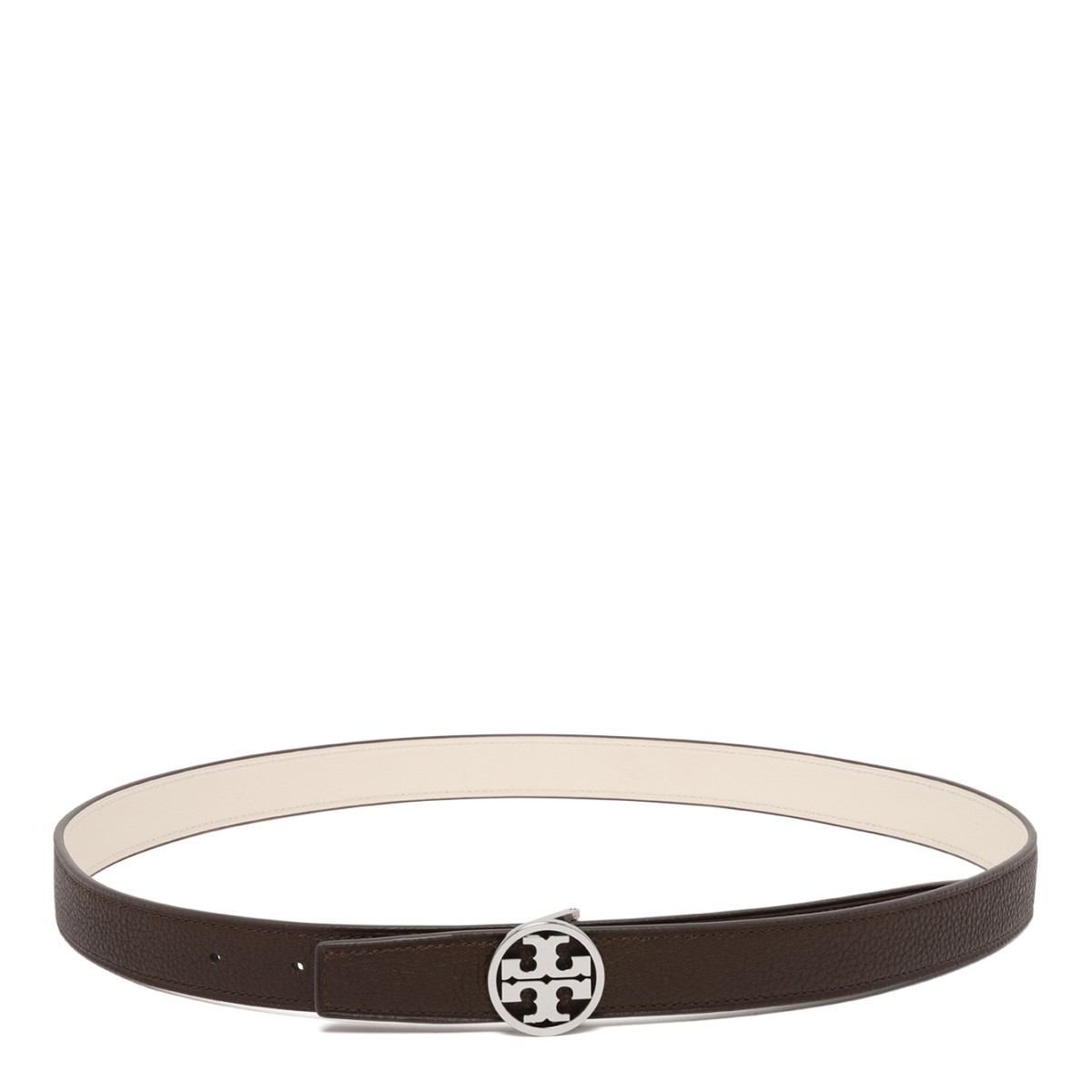 Tory Burch Brown Leather Belt with Logo Buckle.