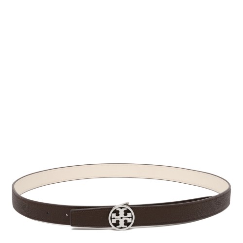 Tory Burch Brown Leather Belt with Logo Buckle.