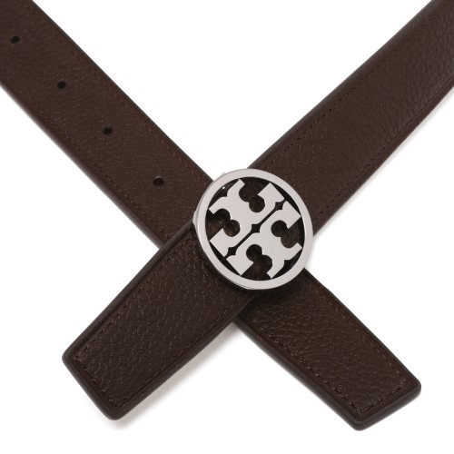Tory Burch Brown Leather Belt with Logo Buckle.
