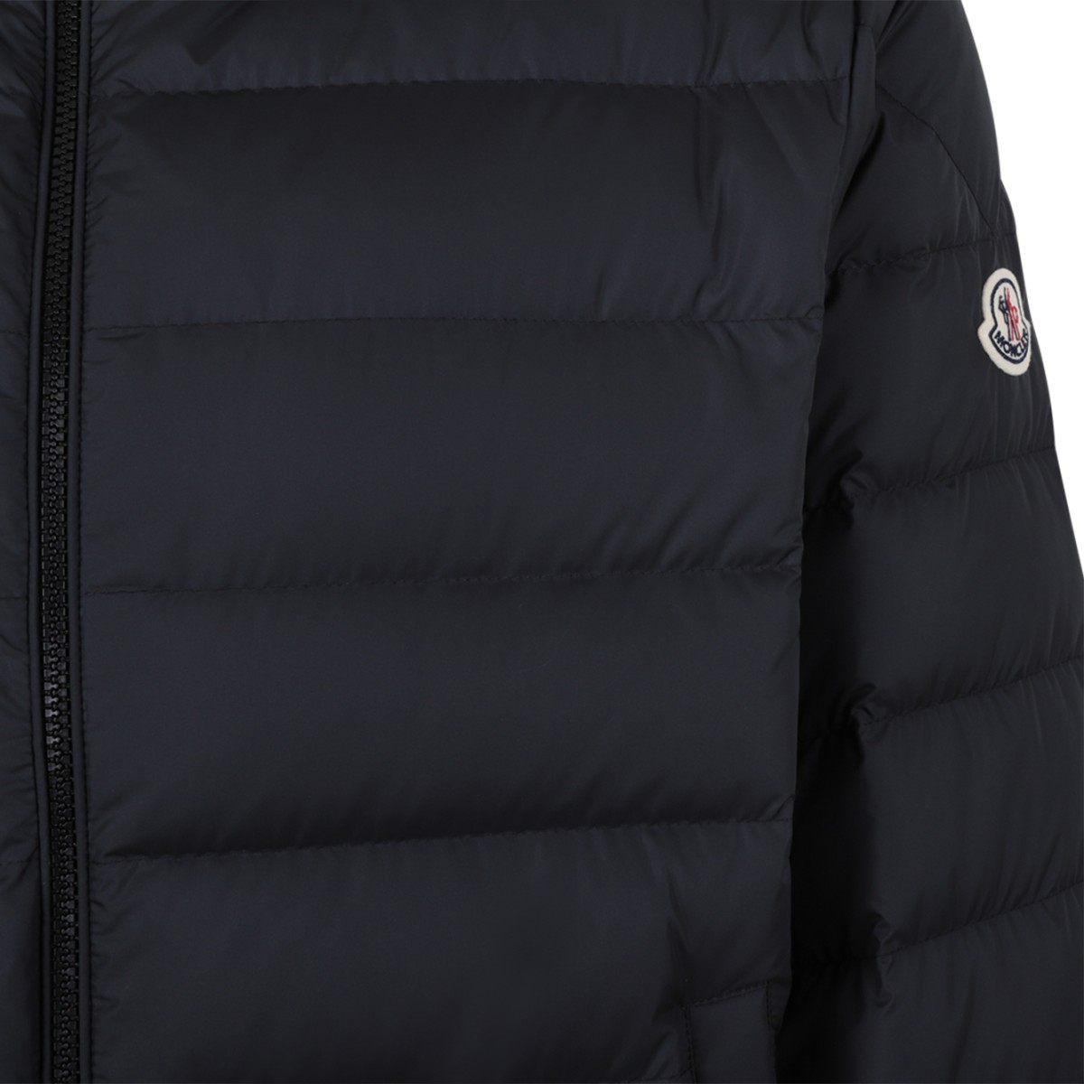 Moncler Black Quilted Down Jacket with Hood.