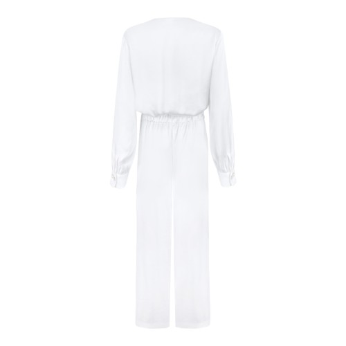 Genny White Satin Utility Jumpsuit. 2