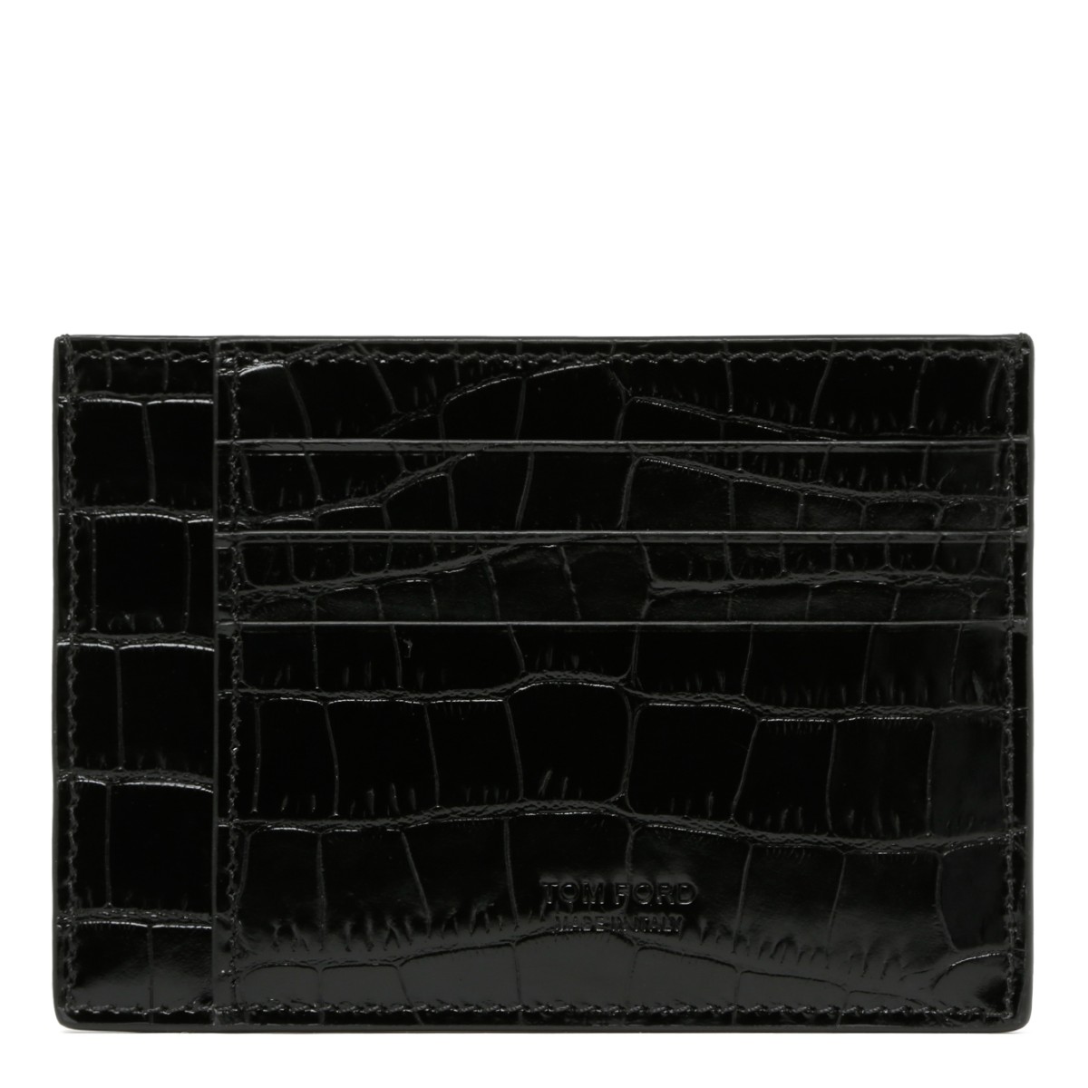 Tom Ford Black Crocodile-Embossed Leather Card Holder.  