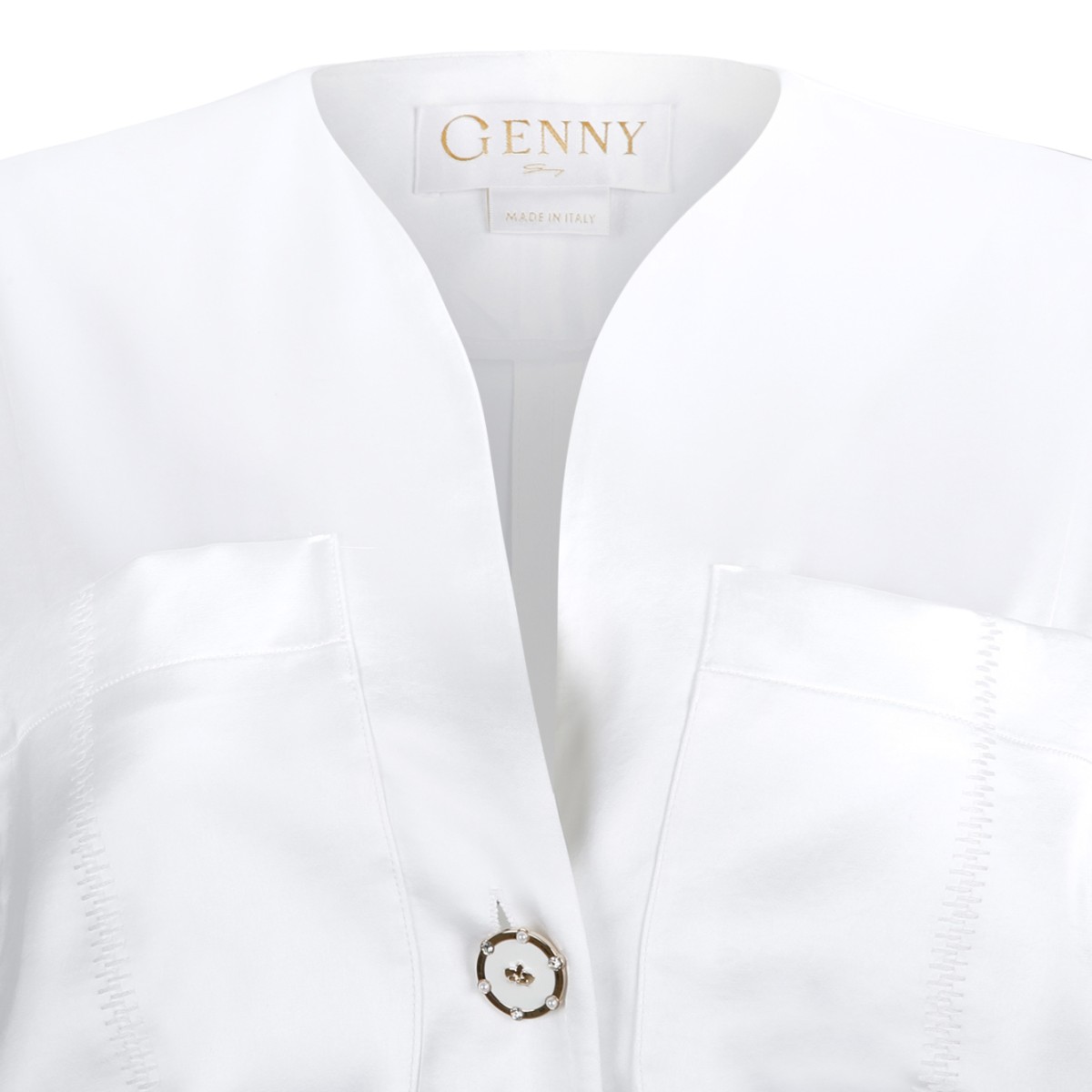 Genny White Satin Utility Jumpsuit.