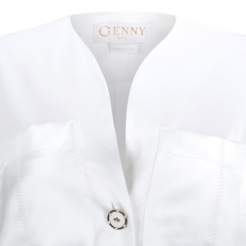 Genny White Satin Utility Jumpsuit.