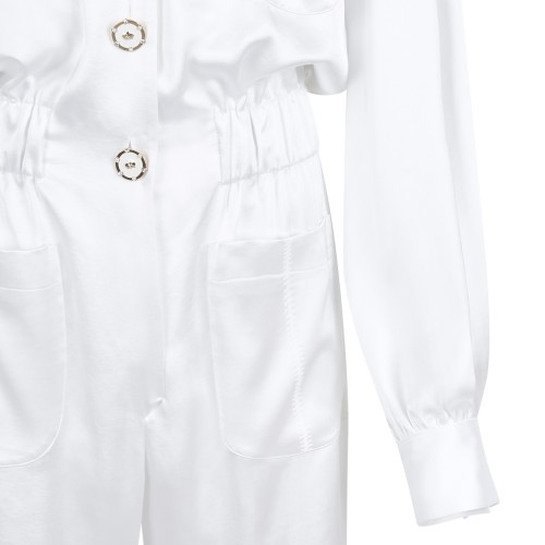 Genny White Satin Utility Jumpsuit.