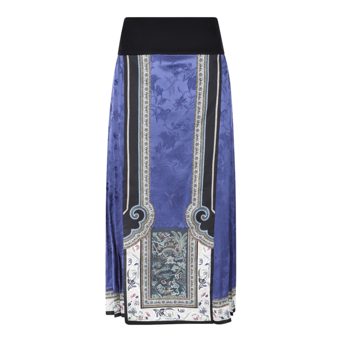 Hui Milano Blue Printed Maxi Skirt with Ornamental Motifs.