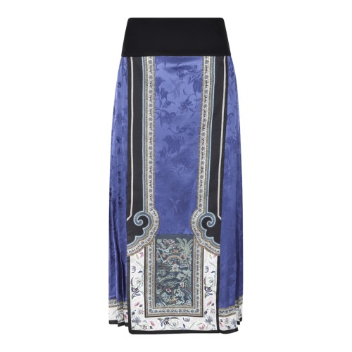 Hui Milano Blue Printed Maxi Skirt with Ornamental Motifs.