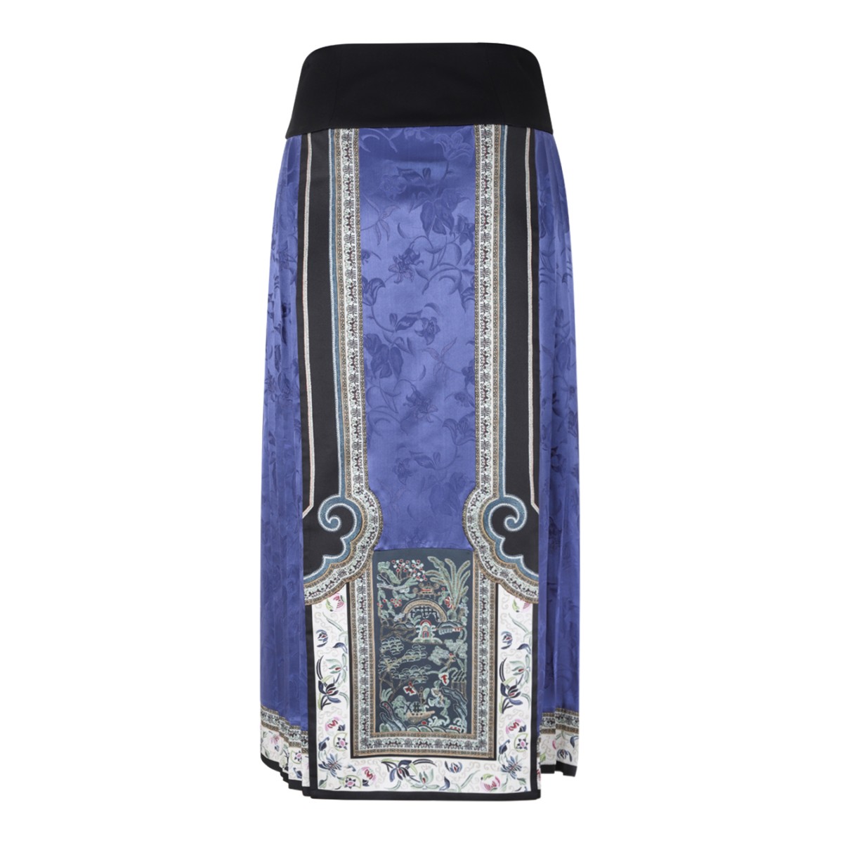Hui Milano Blue Printed Maxi Skirt with Ornamental Motifs.
