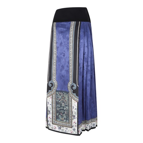 Hui Milano Blue Printed Maxi Skirt with Ornamental Motifs.