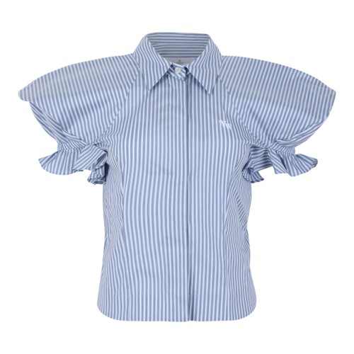 Vivienne Westwood Blue Striped Draped Short-Sleeve Shirt.