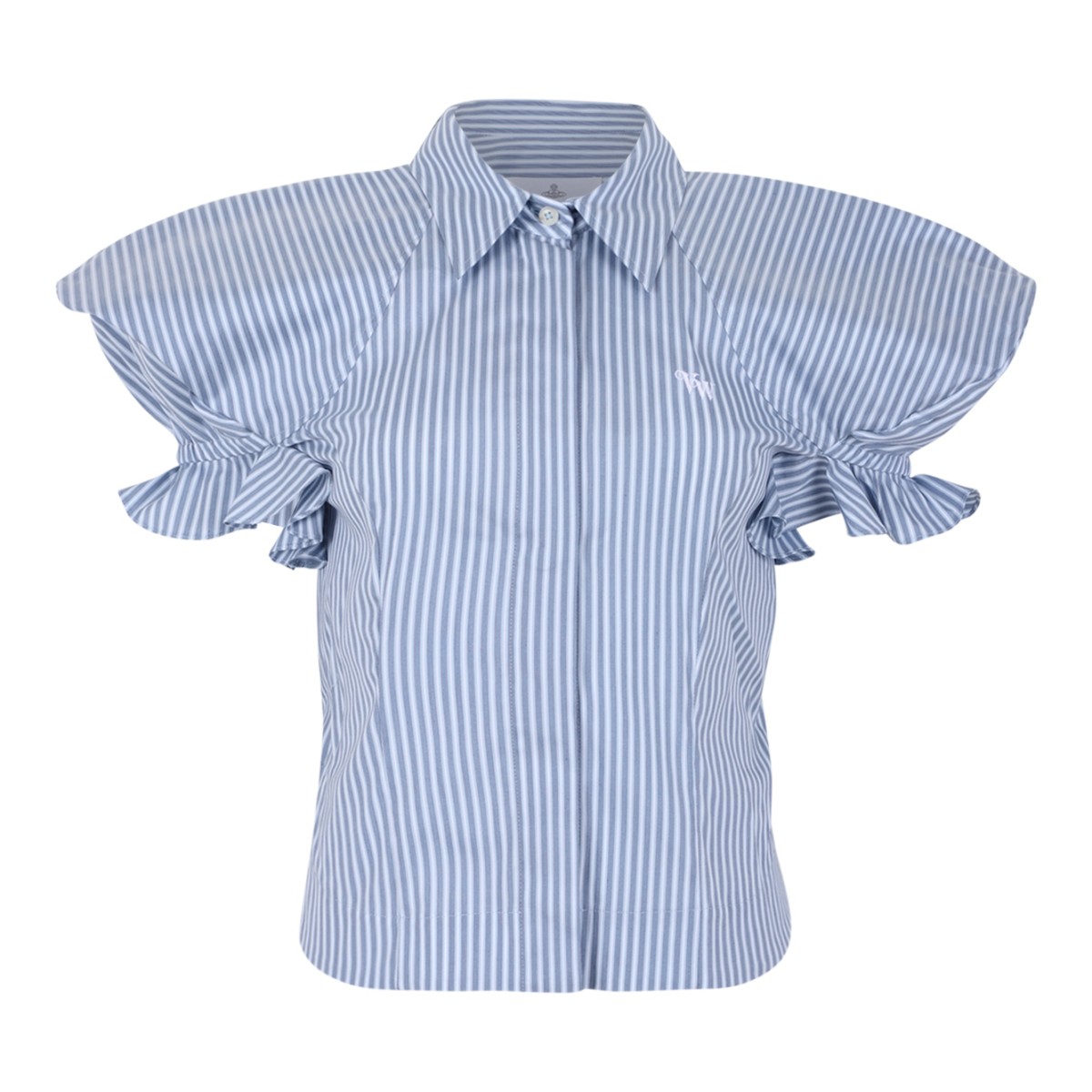 Vivienne Westwood Blue Striped Draped Short-Sleeve Shirt.