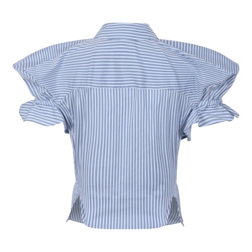 Vivienne Westwood Blue Striped Draped Short-Sleeve Shirt.