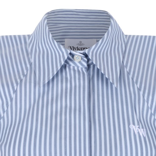 Vivienne Westwood Blue Striped Draped Short-Sleeve Shirt.