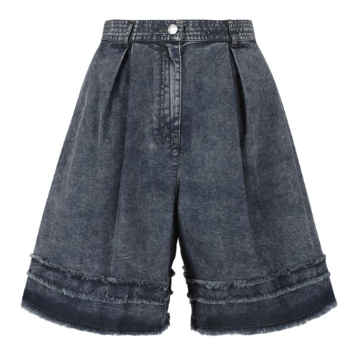 Hui Milano Blue Denim Wide-Leg Bermuda Shorts.