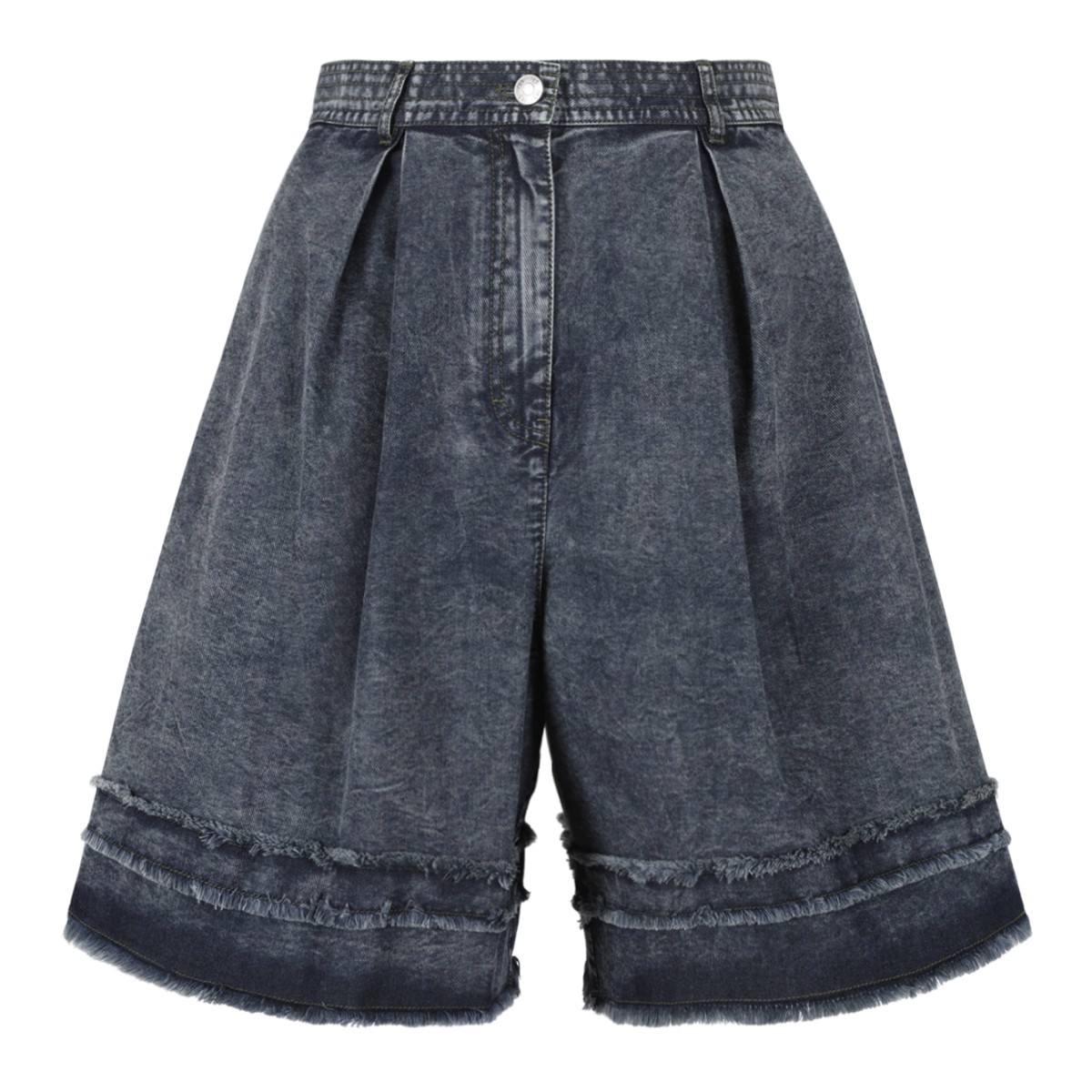 Hui Milano Blue Denim Wide-Leg Bermuda Shorts.
