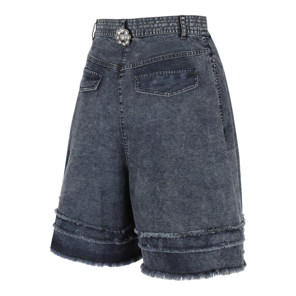 Hui Milano Blue Denim Wide-Leg Bermuda Shorts.