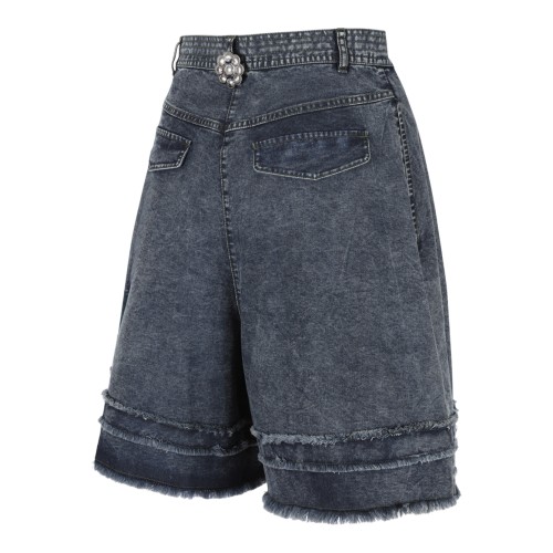 Hui Milano Blue Denim Wide-Leg Bermuda Shorts.