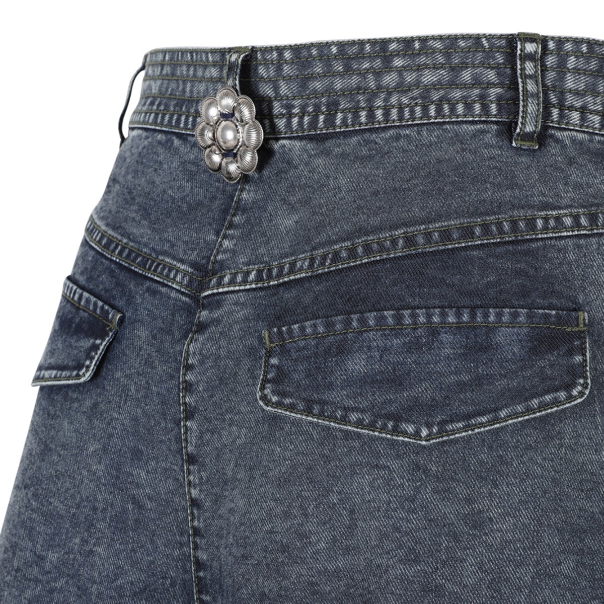 Hui Milano Blue Denim Wide-Leg Bermuda Shorts.