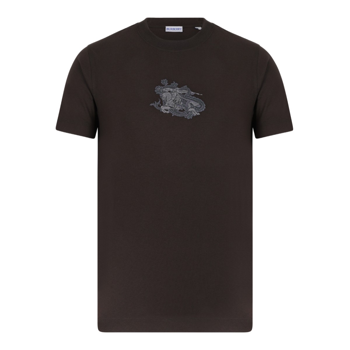 Burberry Dark Brown Cotton T-Shirt with Equestrian Knight Motif. 
