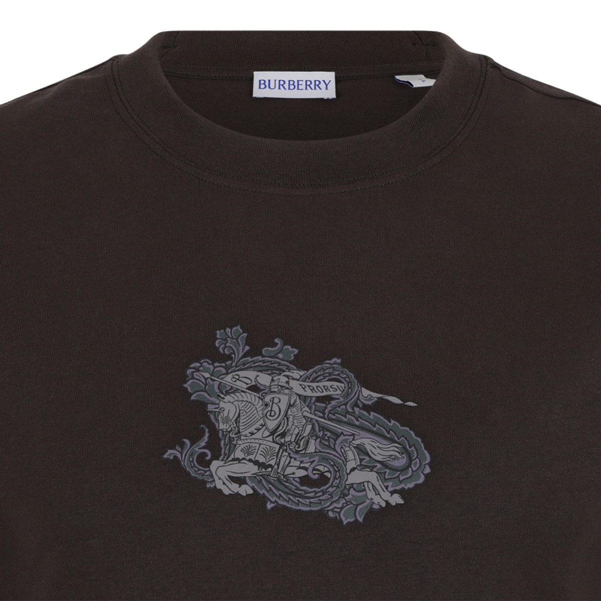 Burberry Dark Brown Cotton T-Shirt with Equestrian Knight Motif. 