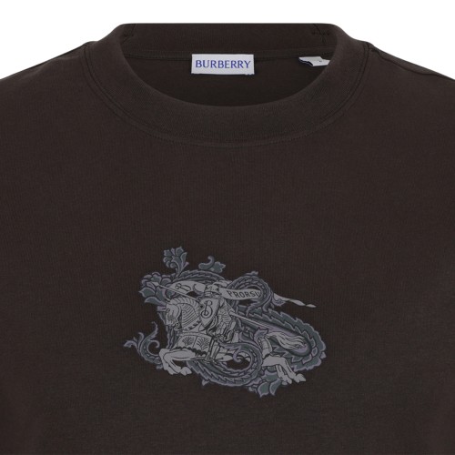 Burberry Dark Brown Cotton T-Shirt with Equestrian Knight Motif. 