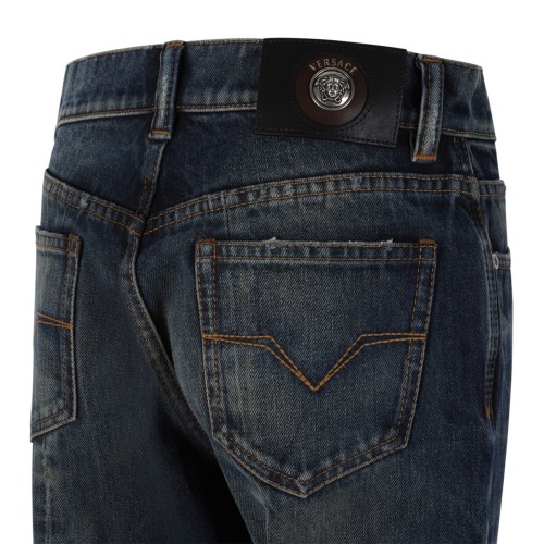 Versace Blue Washed Straight-Leg Denim Jeans.